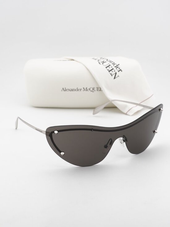 Alexander McQueen AM0413S 007 Shield Sunglasses - Silver / Grey main image 8